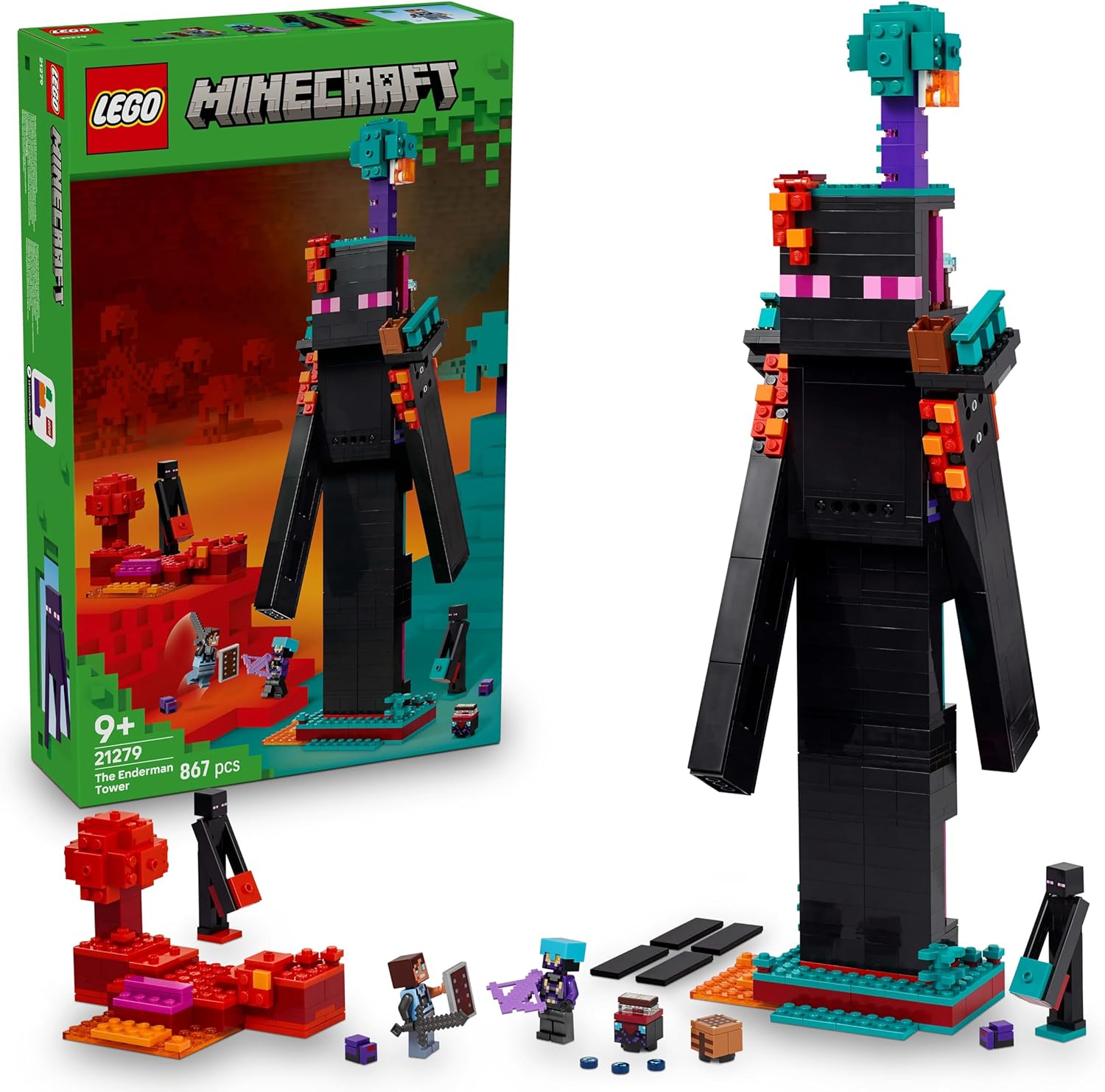 LEGO® Minecraft™ 21279 Der Enderman Turm – Verpackung, Zubehör und Details sichtbar