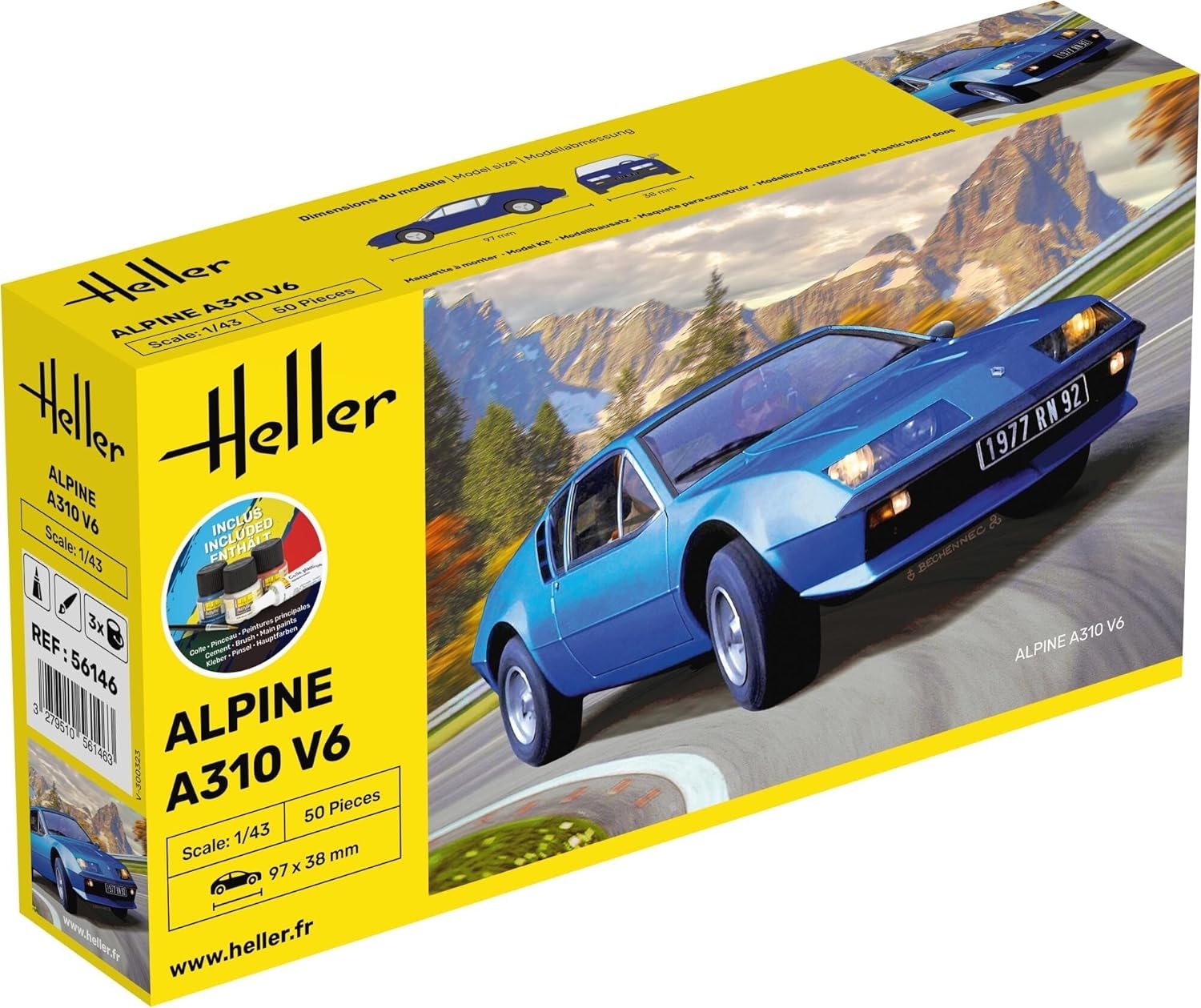 Heller 56146 STARTER KIT Alpine A310 V6 Modellbausatz im Maßstab 1:43 Auto, Coupe, Sportwagen, Leichtmetallfelge, Auto, Coupe, Sportwagen, Leichtmetallfelge