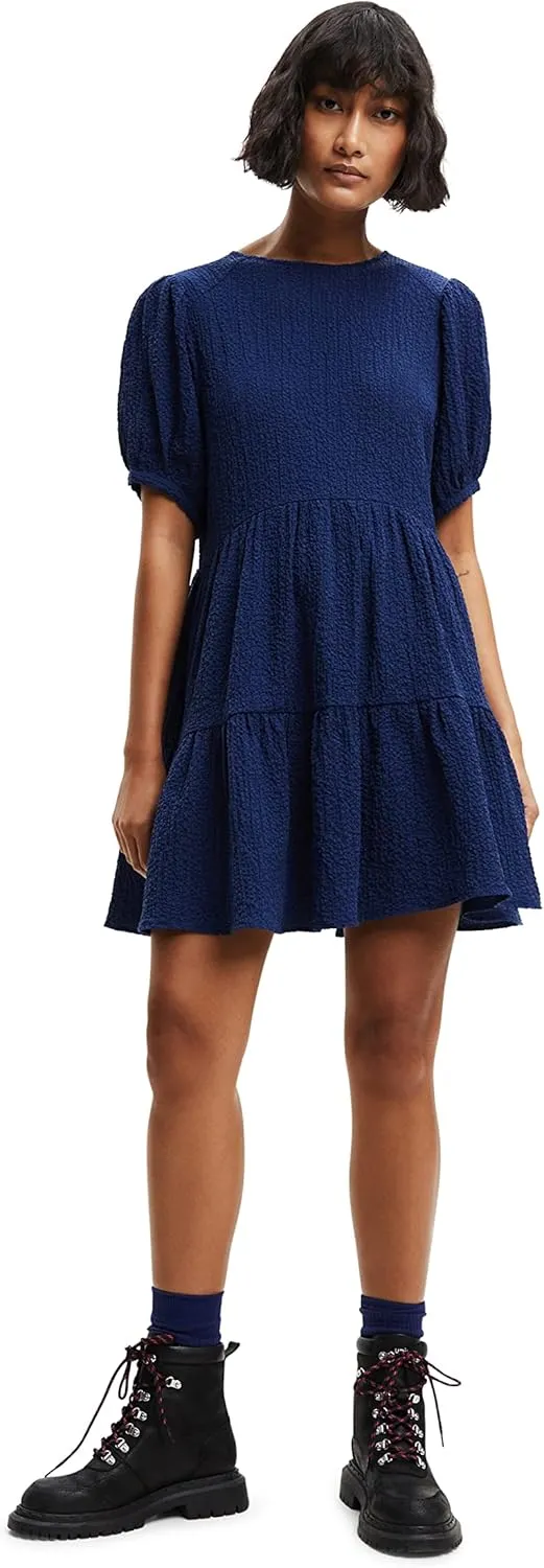 Desigual Damen Kleid - Blaues Kleid mit Puffärmeln 22WWVW735010 GR. XS