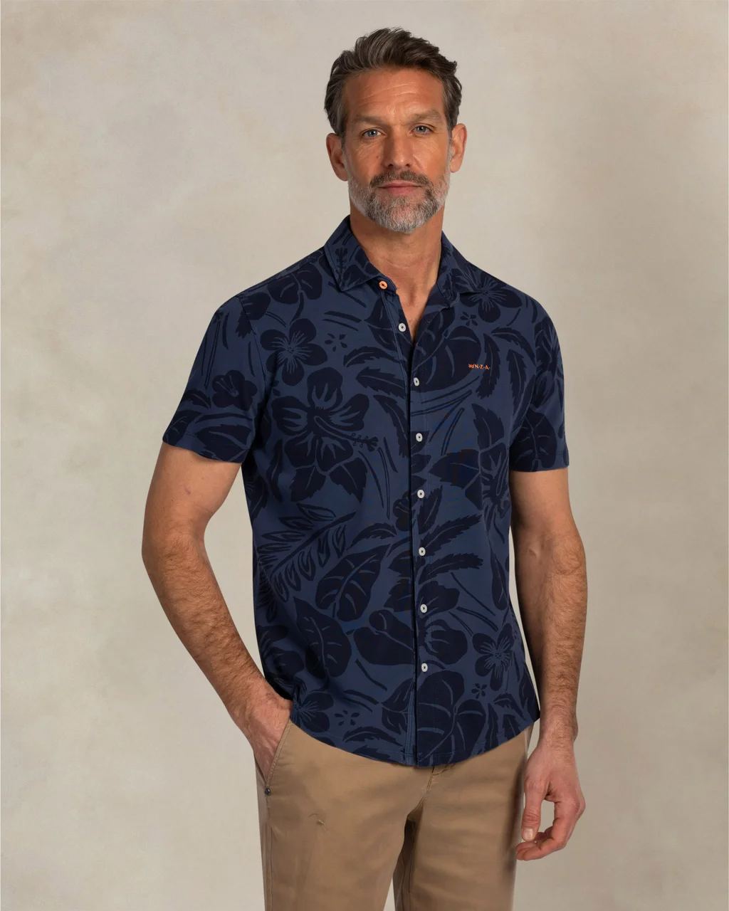 NZA 26CN589SNS/M Hemd - Kurzarm / Blau / Blumen - M