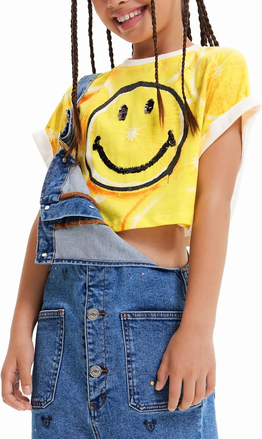 Desigual Mädchen T-Shirt - Gelbes Shirt mit Smiley-Print und Zitronenmuster 23SGTK8026