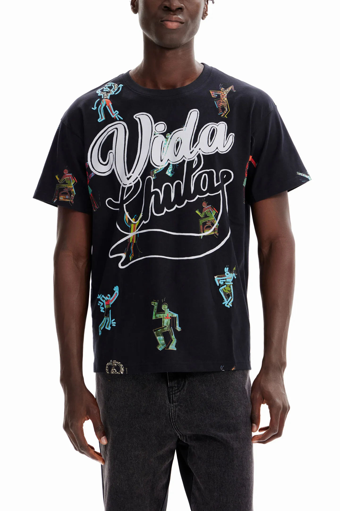 Desigual Herren T-Shirt - Schwarz, Bunt bedruckt 22WMTK202017 GR. M