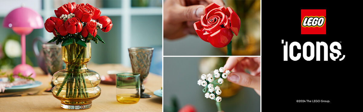 LEGO Icons 10328 – Eleganter Rosenstrauß zum Bauen und Verschenken Blume, Rose, Krug, Blumen-Arrangement, Töpferei