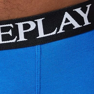 REPLAY Herren Boxershorts I101102BBG - Schwarz/Grau/Blau, 3er Pack mit Logo-Bund GR. L