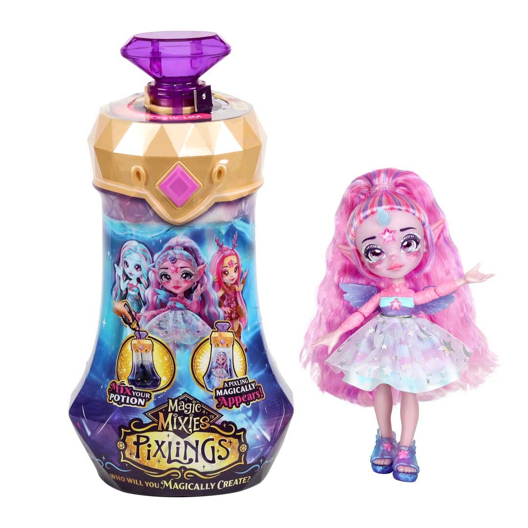 Magic_Mixies_Pixlings:_Unicorn_(Purple), Flasche, Puppe, Parfüm, Baby, Person