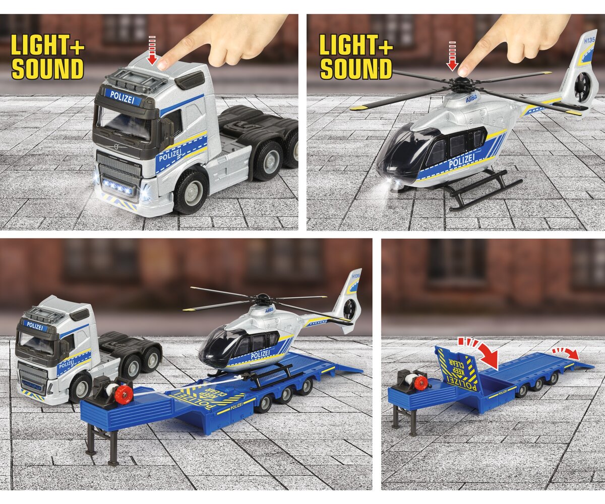 Majorette Volvo Truck + Airbus Police Helicopter (213716000) Flugzeug, Hubschrauber, Fahrzeug, Maschine, Rad