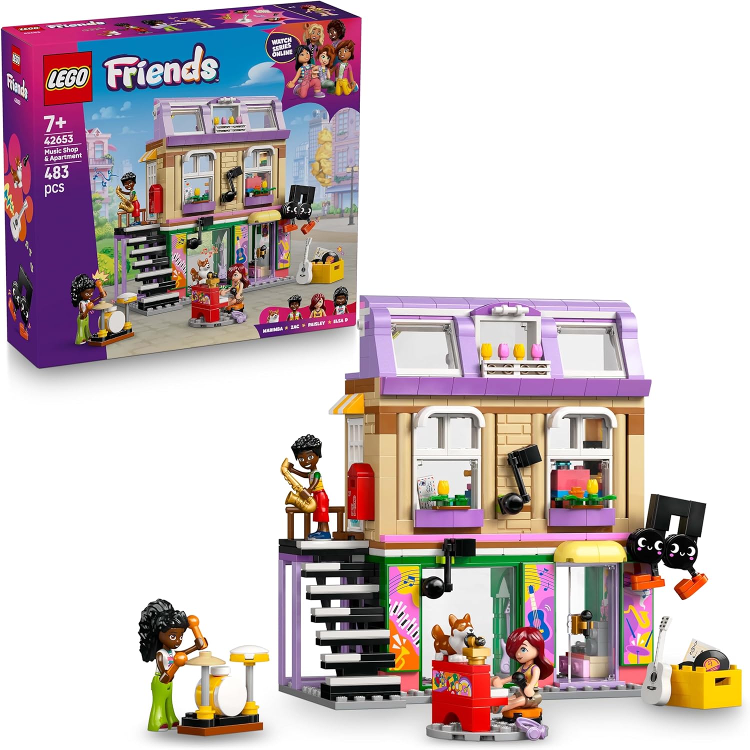 LEGO® Friends 42653 Musikladen Wohnung – Verpackung, Zubehör und Details sichtbar