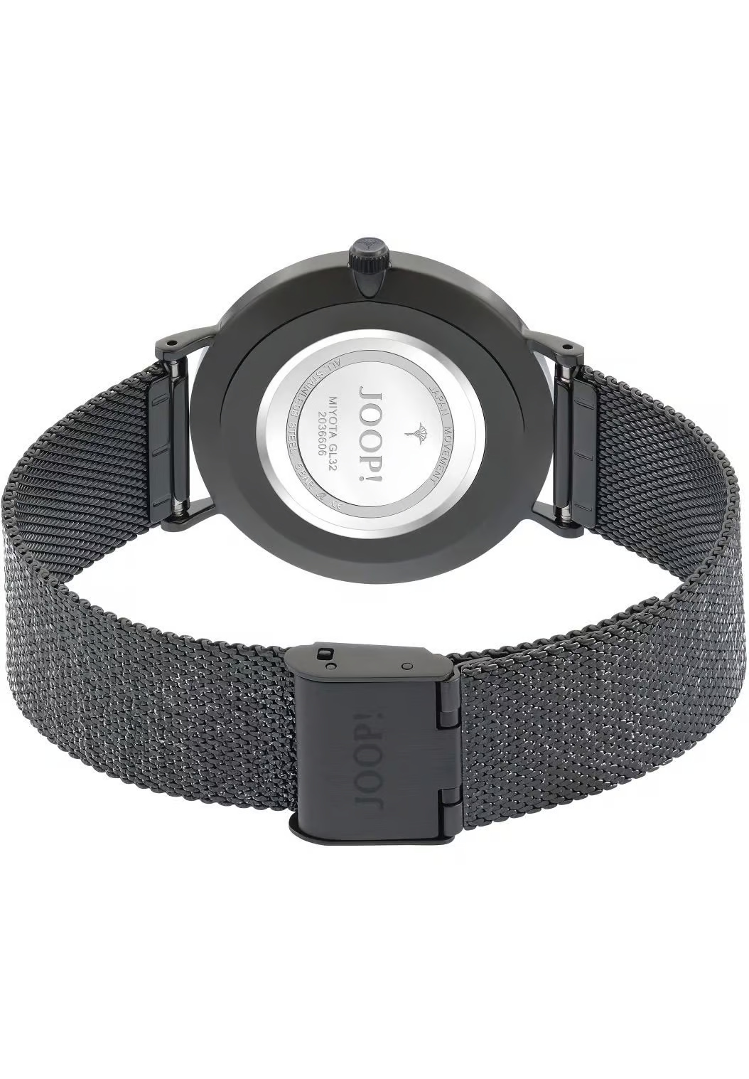 JOOP! Uhr - aus schwarzem Edelstahl, Perlmutt-Zifferblatt mit Regenbogeneffekt, Mesh-Armband, Citizen Miyota Uhrwerk, wasserdicht bis 5 bar, Damen