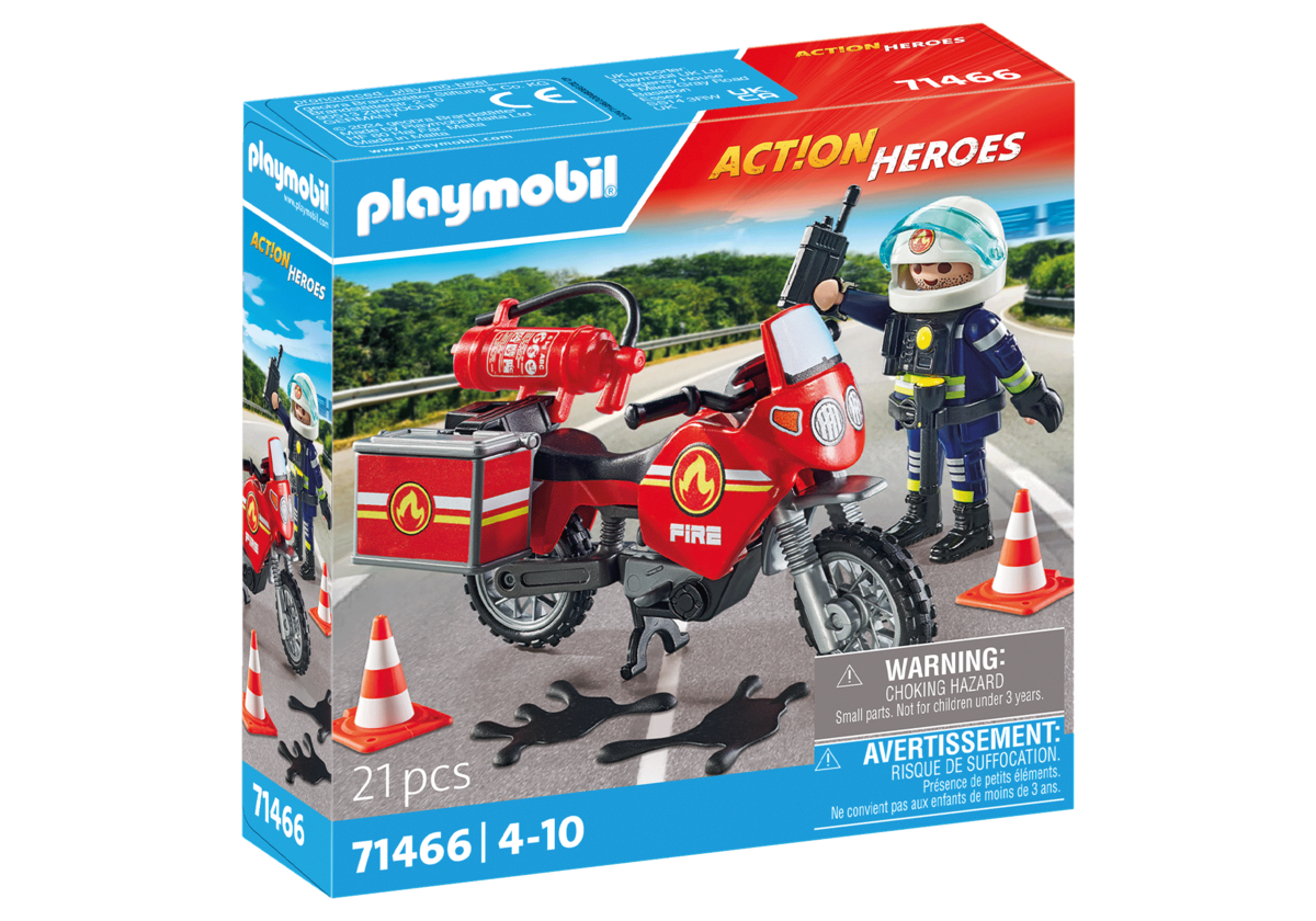 PLAYMOBIL_71466_Feuerwehrmotorrad_am_Unfallort, Schutzhelm, Helm, Rad, Spielzeug, Motorrad