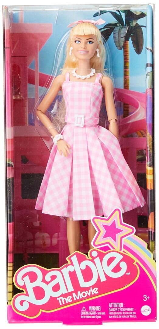Mattel, Barbie, THE, MOVIE, Puppe, im, rosa-weißen, Kleid, HPJ96