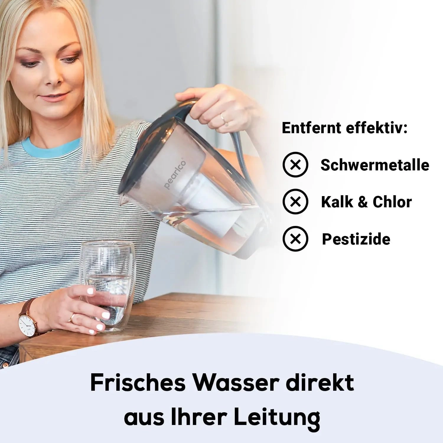 PEARLCO 281016 Wasserfilter Grau inkl. 1 Classic Filterkartusche – kompatibel mit Brita Classic