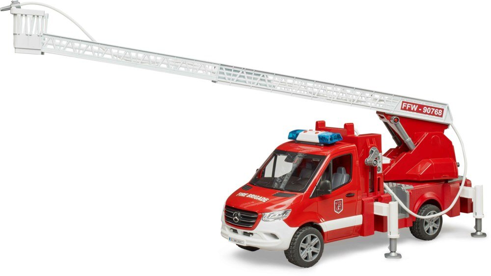 Bruder 02673 Mercedes-Benz Sprinter Feuerwehr mit Drehleiter, Pumpe und Light + Sound Modul Transport, Fahrzeug, Lastwagen, Maschine, Rad