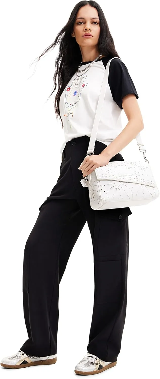 Desigual Damen T-Shirt - Weißes T-Shirt mit Hamsa-Print 22WWTKK22000 GR. XXL