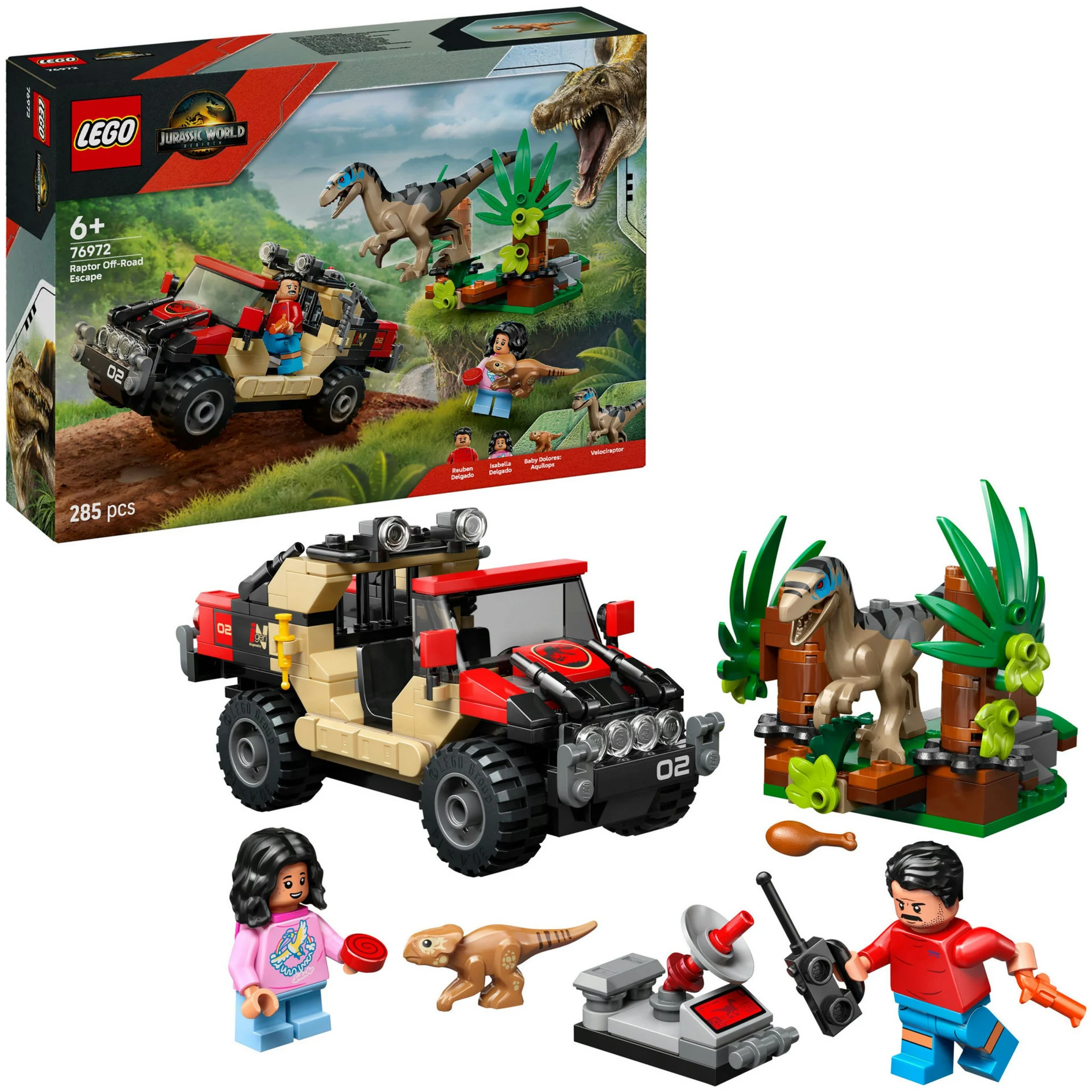 LEGO® Jurassic World™ Raptor: Verfolgungsjagd mit dem Geländewagen 76972