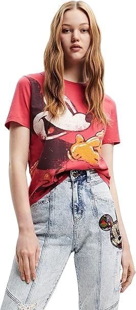 Desigual Damen T-Shirt - Rotes T-Shirt mit Mickey-Mouse-Print 22WWTK803000 GR. M