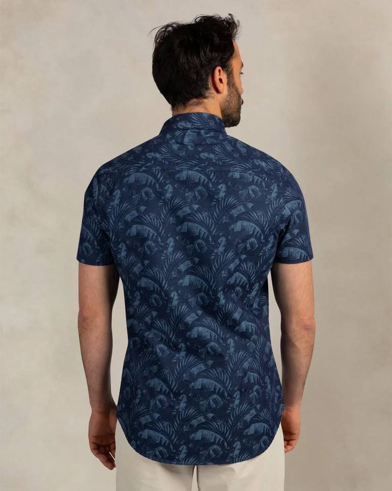 NZA 26CN559SNS/M Hemd - Kurzarm / Blau / Palmen - M