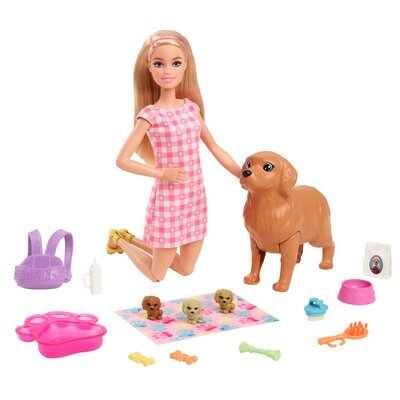Barbie_Puppe_(Blond)_Mit_Hund_Und_Wel_HCK75, Figur, Puppe, Kind, Mädchen, Person