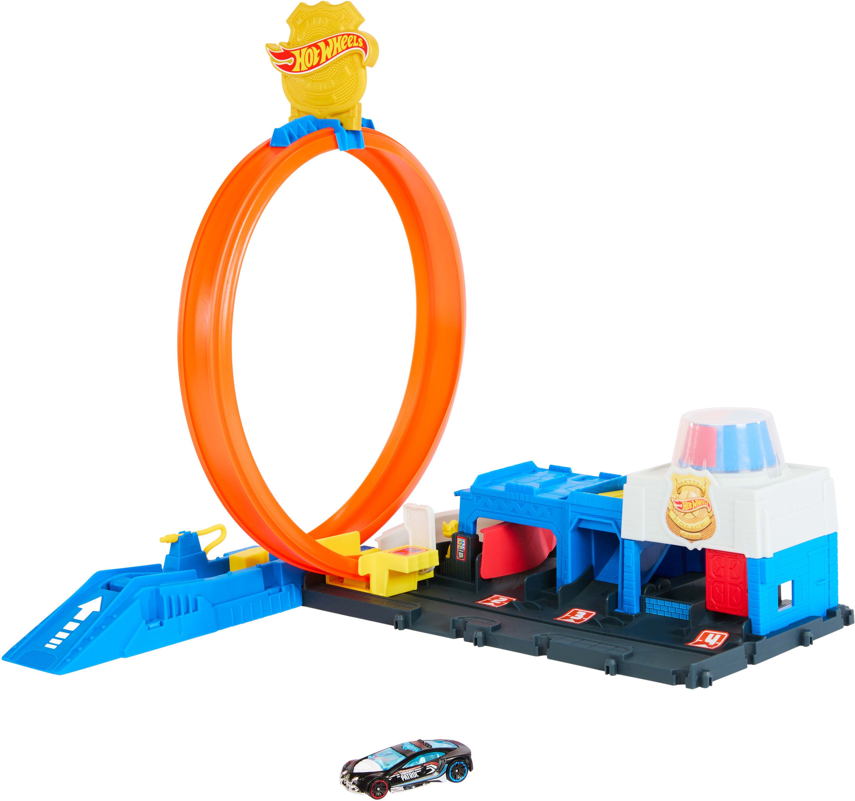 Hot, Wheels, City, Super, Polizeiwache-Spielset, mit, Spielzeug-Polizeiwagen, im, Maßstab, 1:64, und, anpassbarer, Rennbahn, mit, Lo, Plastik, Spielzeug, Auto, Transport, Fahrzeug, Plastik, Spielzeug, Auto, Transport, Fahrzeug, Plastik, Spielzeug, Auto, T
