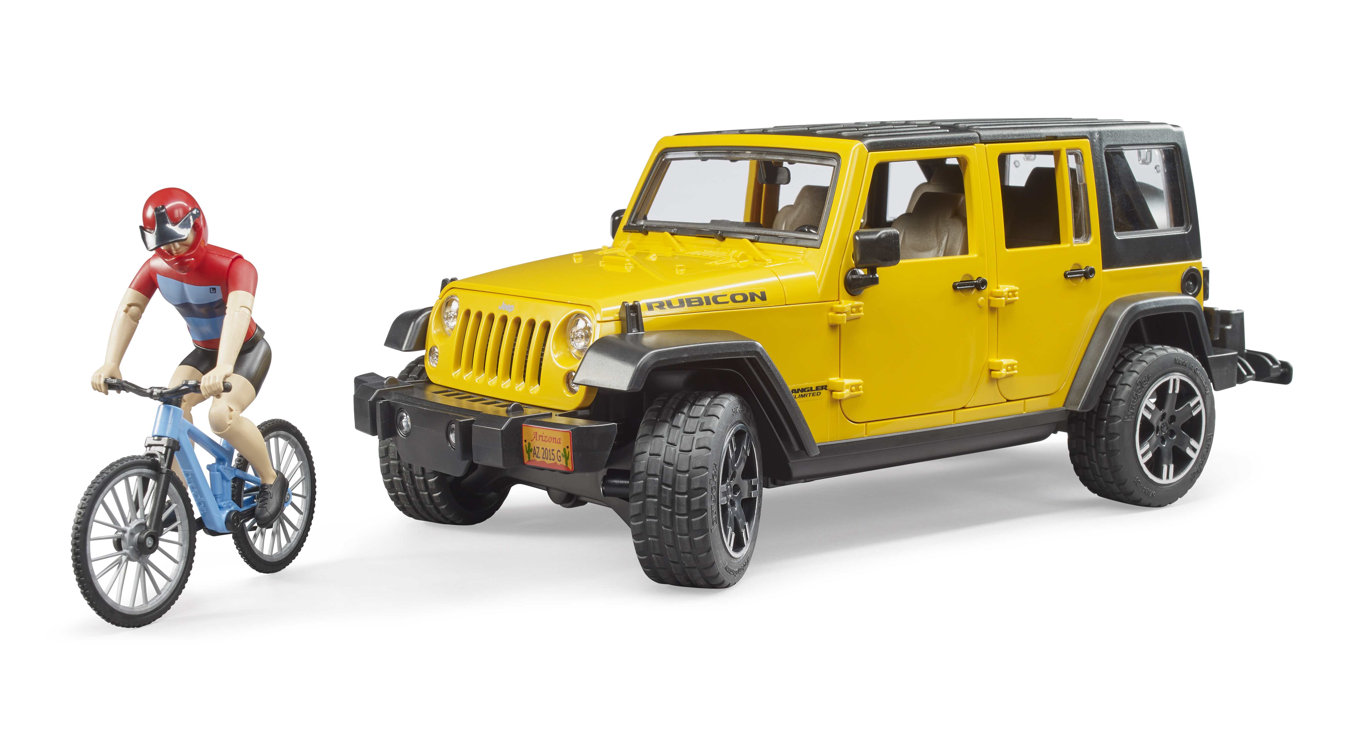 BRUDER 02543 - Jeep Wrangler Rubicon Unlimited mit Mountainbike und Radfahrer