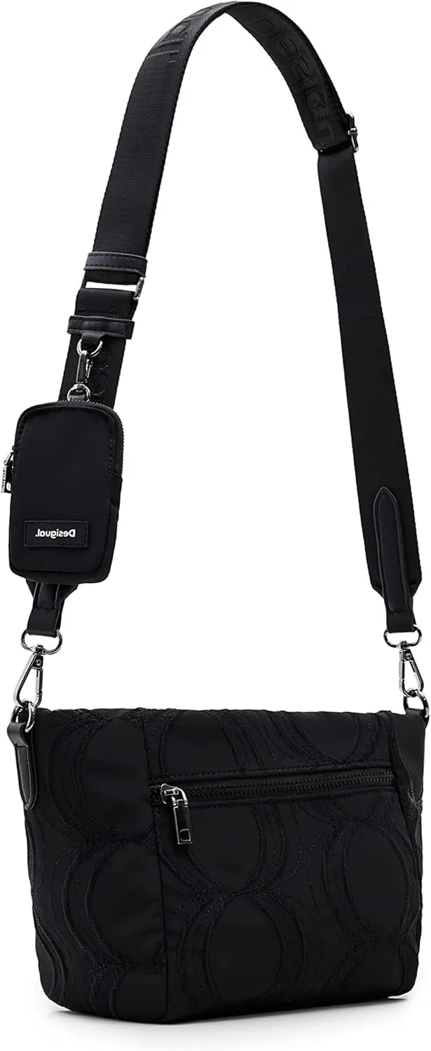 Desigual Damen Umhängetasche - Schwarz Stofftasche mit Logo-Relief 22WAXA75
