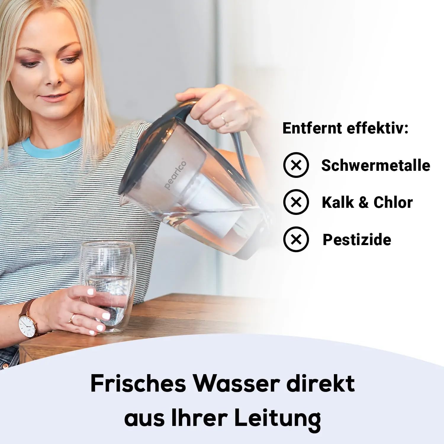PEARLCO 283003 Wasserfilter Blau inkl. 1 Classic Filterkartusche – kompatibel mit Brita Classic