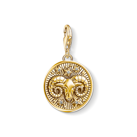 Thomas, Sabo, Anhänger, Charm-Club, Sternzeichen, Widder, 925, Sterling, Silber, Vergoldet, Gelbgold, Zirkonia, 1652-414-39, Zubehor, Gold, Anhänger