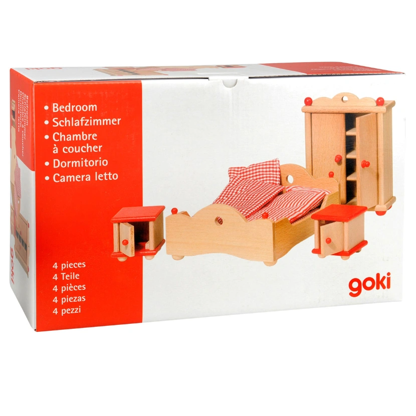 goki Puppenhausmöbel „Schlafzimmer“ - 4-teiliges Holz-Set, ab 3 Jahren