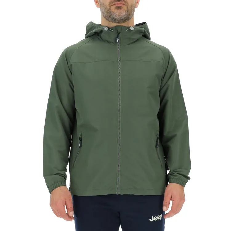 JEEP Herren Windjacke O102712GR - Grüne leichte Kapuzenjacke mit großem Jeep-Outline-Rückendruck GR. XXL