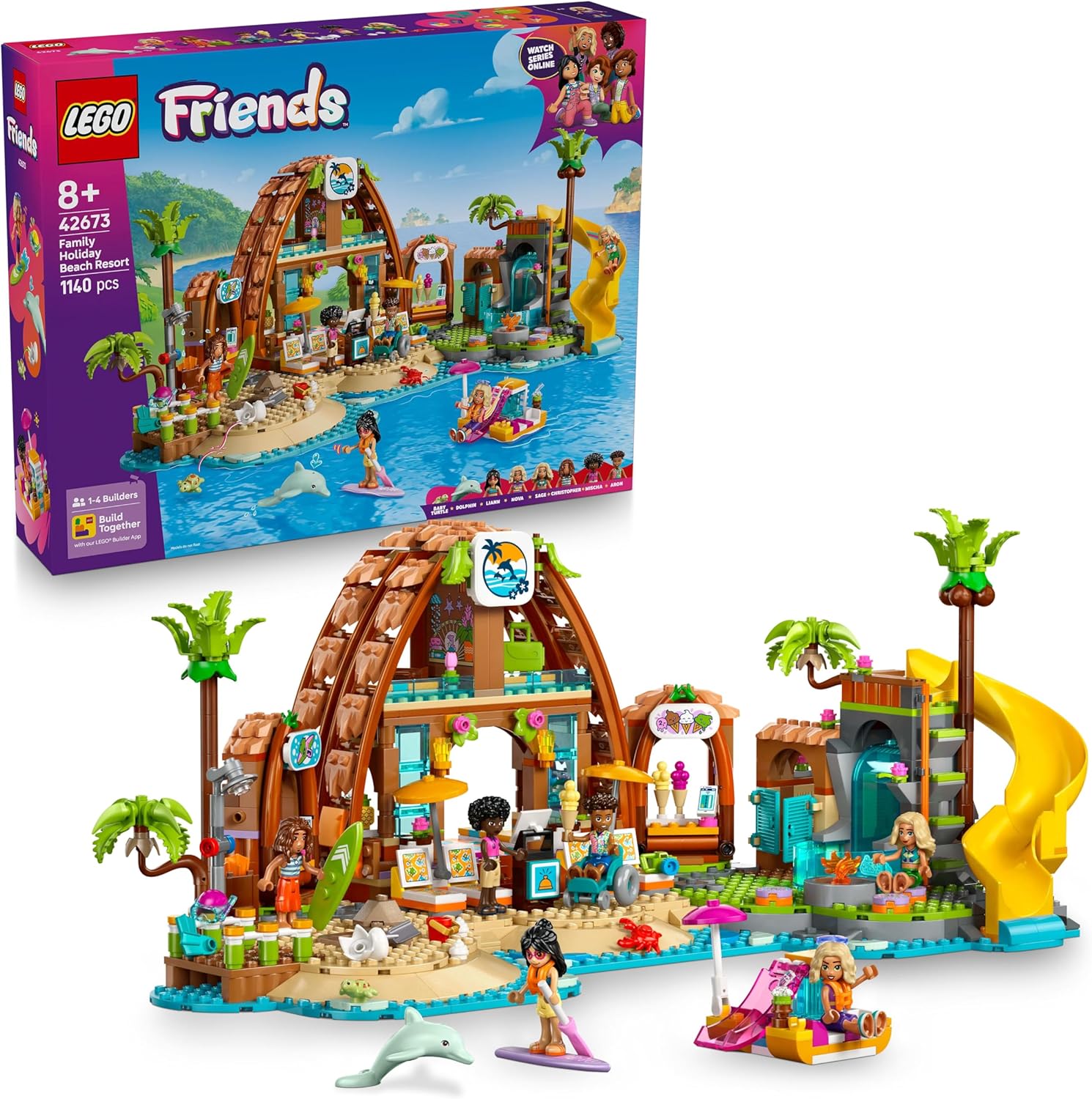 LEGO® Friends 42673 Familienurlaub im Strandresort – Verpackung, Zubehör und Details sichtbar