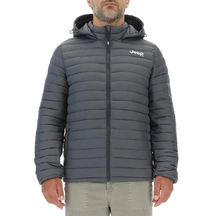 JEEP Herren Winterjacke O103344GR - Dunkelgraue Steppjacke mit abnehmbarer Kapuze GR. XXL