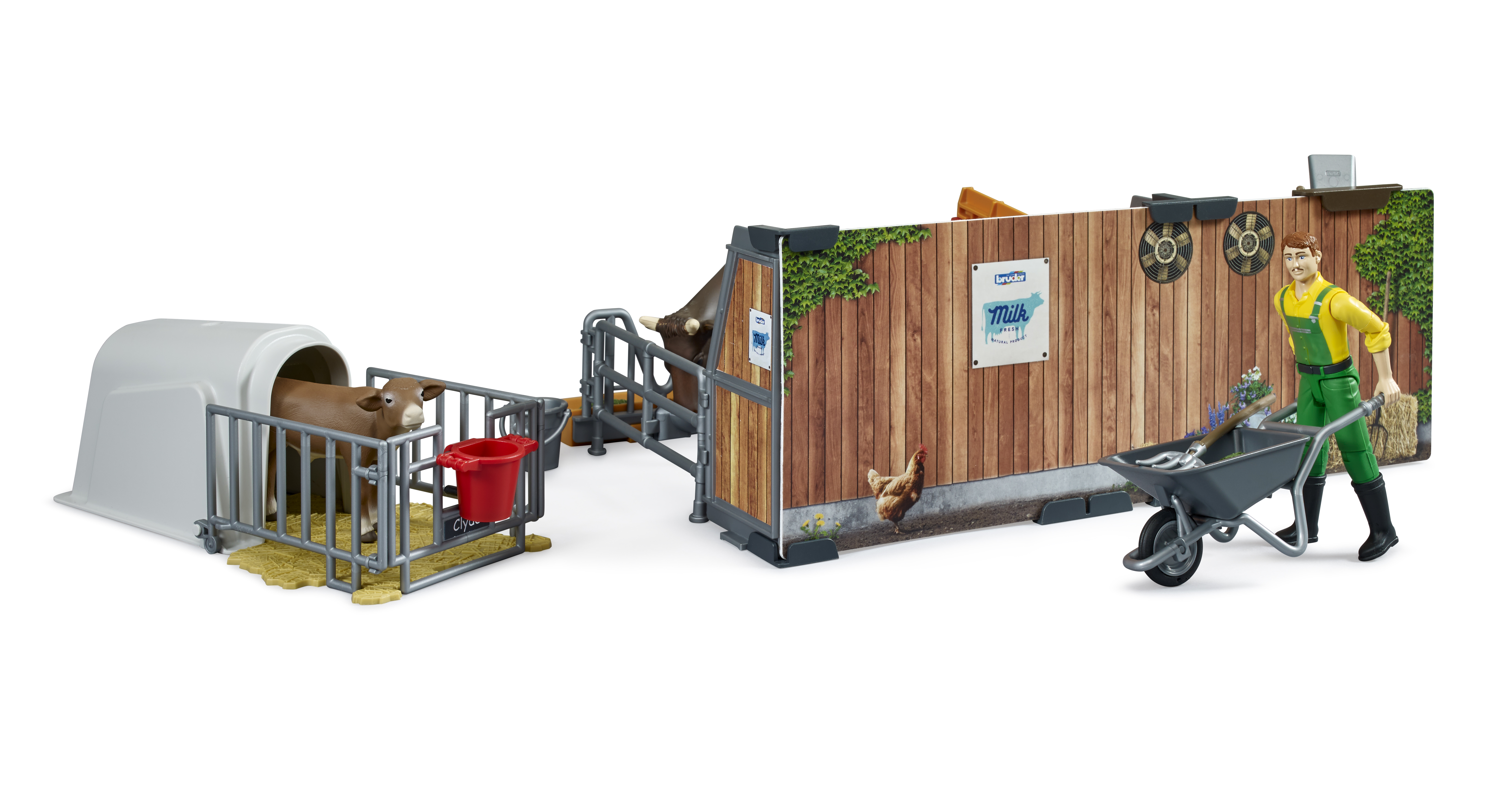 BRUDER 62611 - Bworld Kuh- und Kälberstall mit Landwirt, Kuh und Kalb - Bild 5