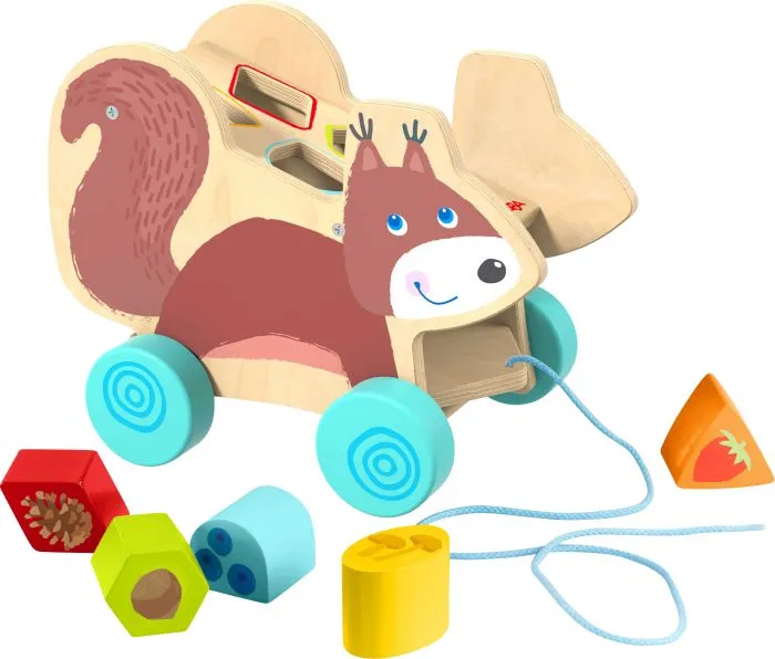 HABA, Ziehfigur, Eichhörnchen, Holzspielzeug, mit, Stecksteinen, für, Laufanfänger