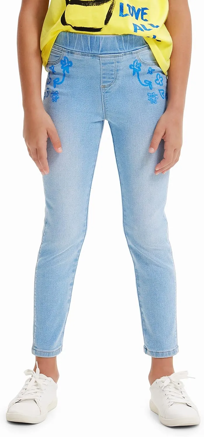 Desigual Mädchen Leggings - Hellblaue Jeans-Leggings mit Stickerei 23SGKN015007