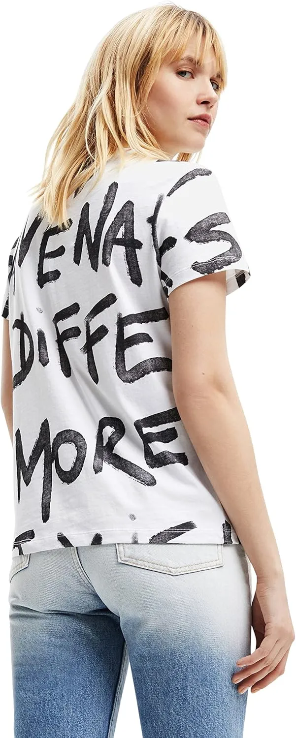 Desigual Damen T-Shirt - Weißes T-Shirt mit Schriftprint 22WWTK211000 GR. XS