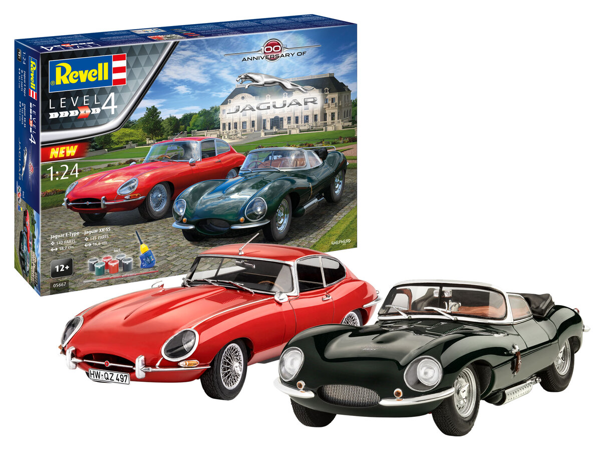 Revell 5667 Geschenkset Jaguar 100th Anniversary Revell Modellbausatz mit Basiszubehör Revell, 5667, Geschenkset, Jaguar, 100th, Anniversary, Revell, Modellbausatz, mit, Basiszubehör, Auto, Coupe, Leichtmetallfelge, Speiche, Rad