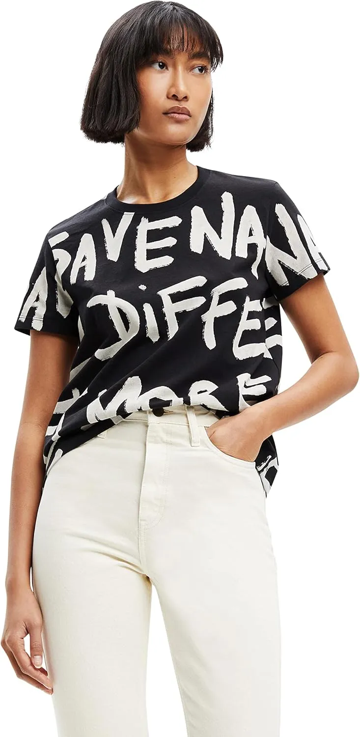 Desigual Damen T-Shirt - Schwarzes T-Shirt mit Schriftprint 22WWTK212000 GR. XS