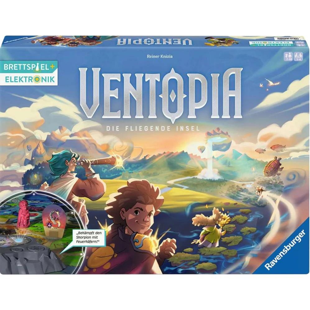 Ravensburger 24582 Ventopia Die fliegende Insel, Brettspiel mit Ravensburger 24582 Ventopia Die fliegende Insel, Brettspiel mit Elektronik für Kinder ab 7 Jahren für 1 bis 4 Spiele