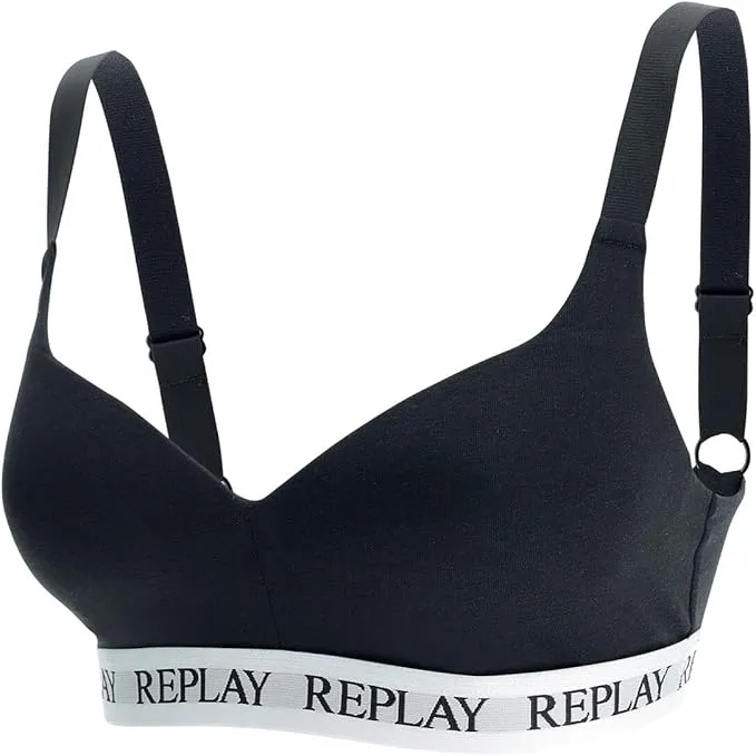 REPLAY Damen Bralette I101299BK - Schwarz, Gepolstertes Bustier mit Logo-Bund GR. L