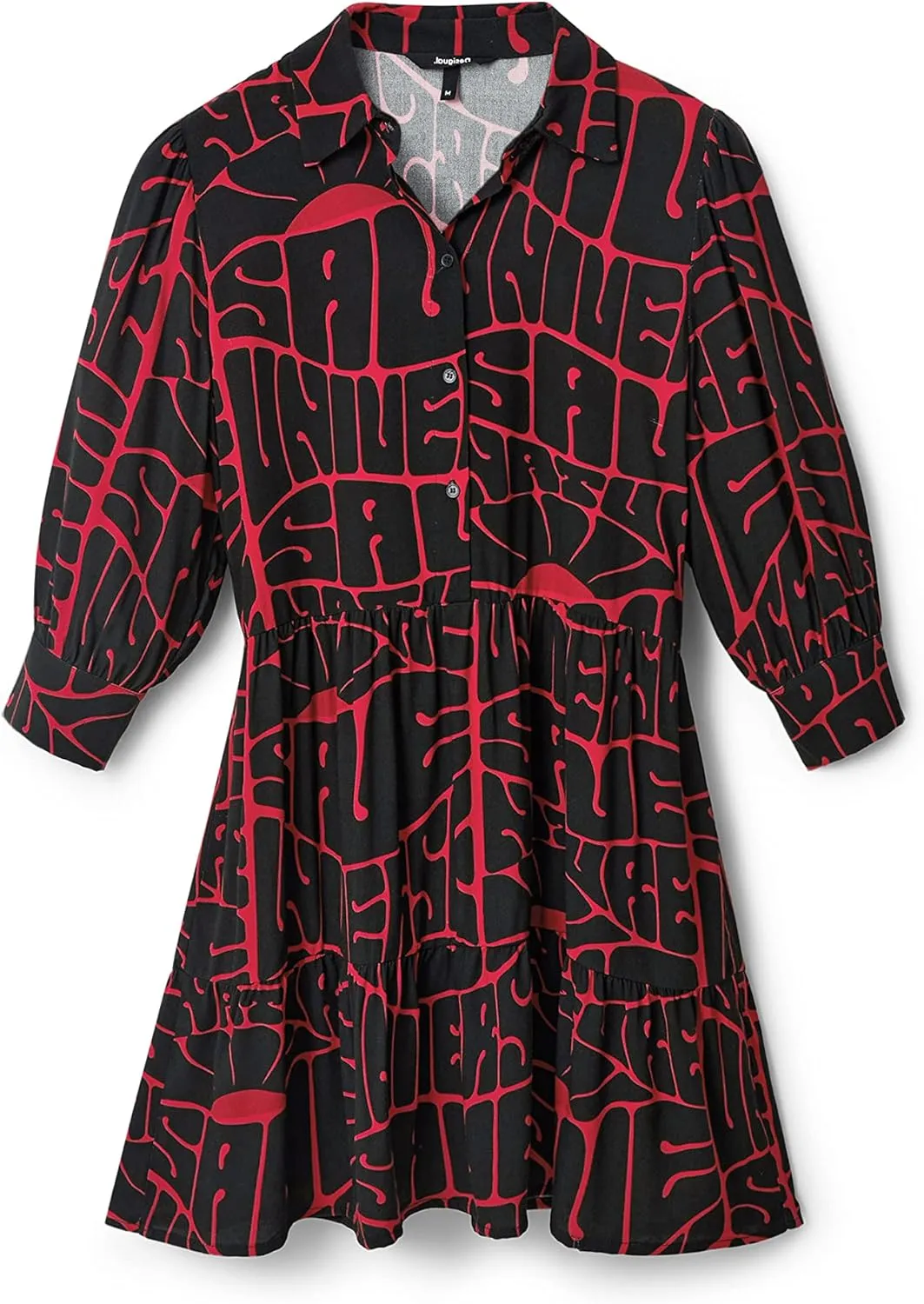 Desigual Damen Kleid - Schwarzes Kleid mit pinkem Schriftzug-Print 22WWVW203001 GR. S