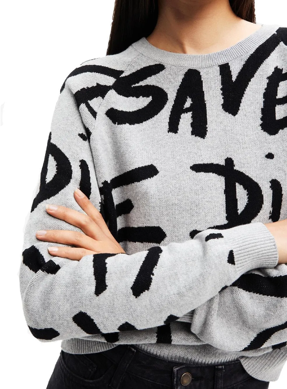 Desigual Damen Pullover - Grauer Sweater mit Statement-Print 22WWJFA62042 GR. S