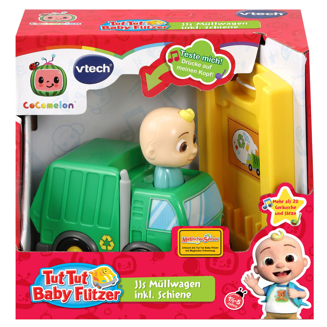 VTech_Tut_Tut_Baby_Flitzer_JJs_Müllwagen_(80-561404), Puppe, Spielzeug, Gesicht, Person, Rad