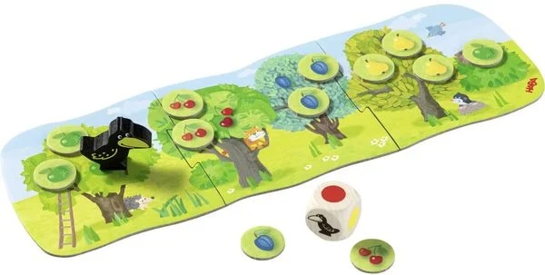 HABA Kleiner Obstgarten – Kooperatives Würfelspiel mit Rabe Theo und farbenfrohem Spielmaterial