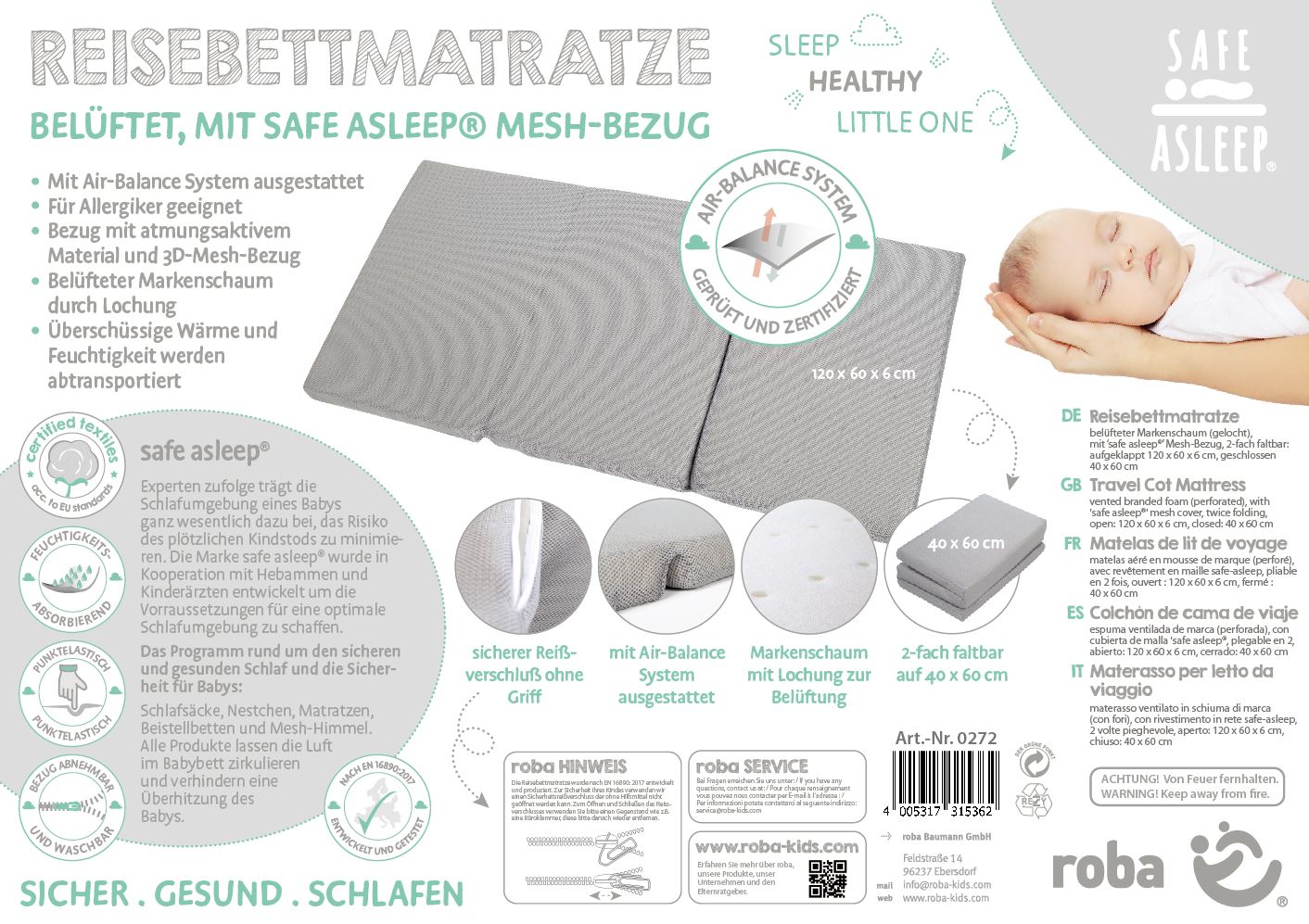 Roba 0272 Reisebettmatratze Air, 60x120 cm grau – Reisematratzen - Produktbild 14