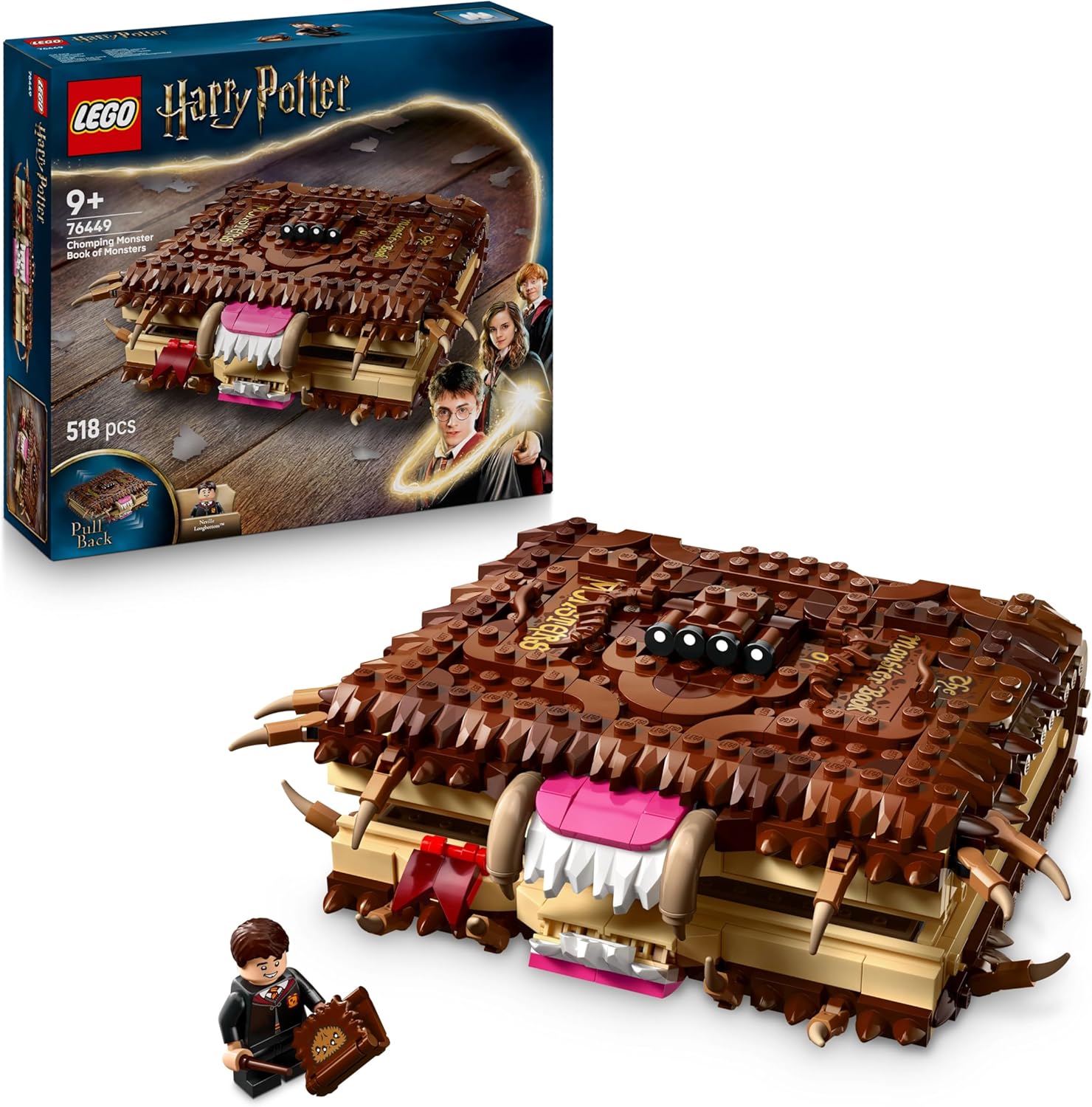 LEGO® Harry Potter™ 76449 Beißendes Monsterbuch der Monster – Verpackung, Zubehör und Details sichtbar
