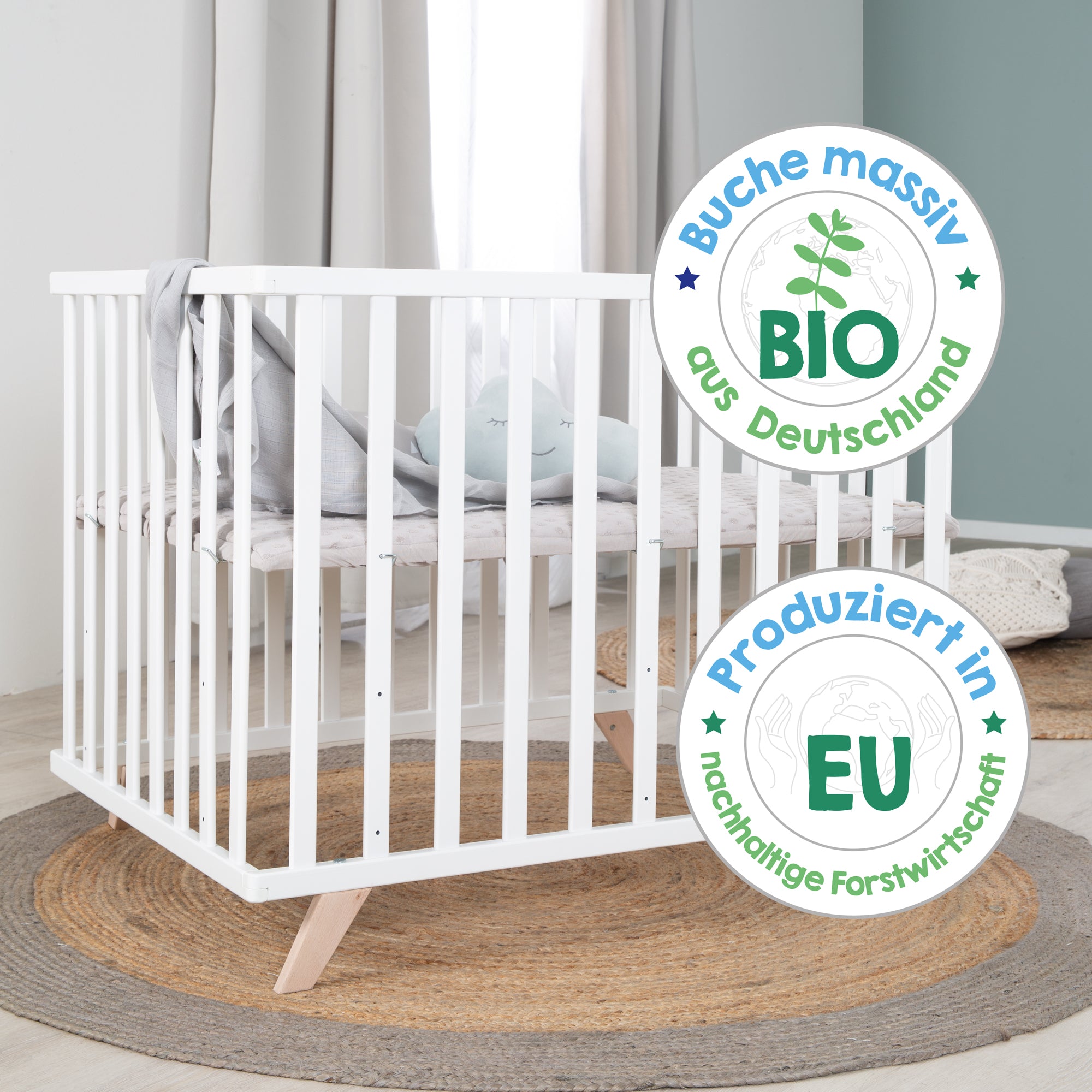 Roba 0242NAG227 Laufgitter 75x100 cm mit Holzfüßen grau Bio Buche natur - Produktbild 8