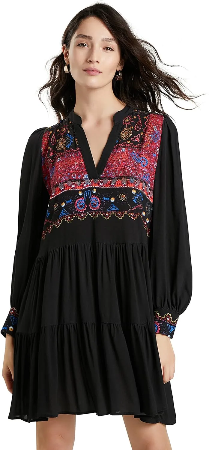 Desigual Damen Kleid „Boho Embroidery“ - Schwarz mit Muster 21WWVW492000 GR. M