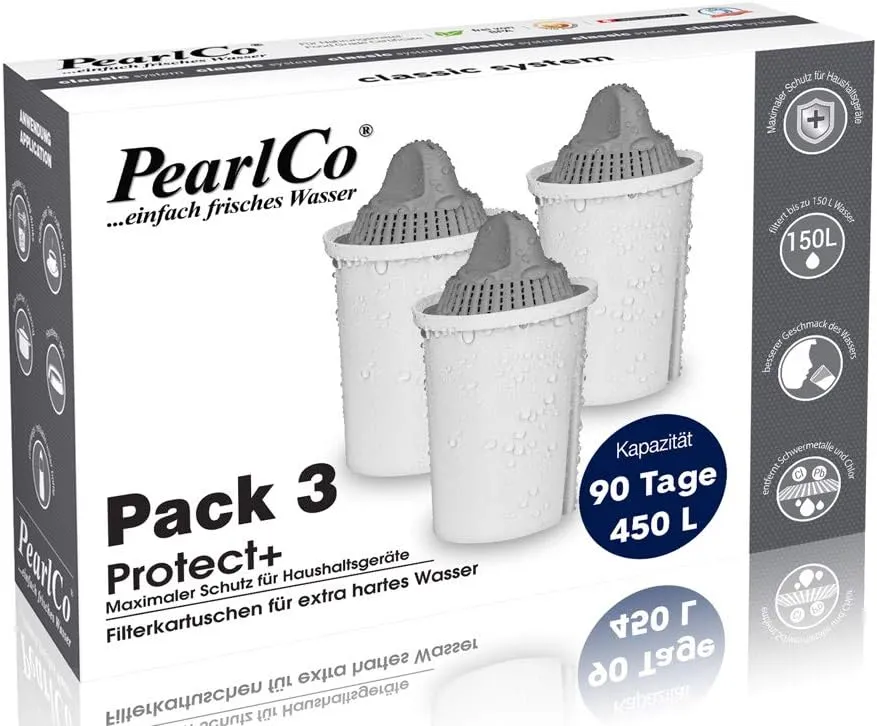 PEARLCO 261032 Protect+ Classic Filterkartuschen – 3er Pack – für sehr hartes Wasser