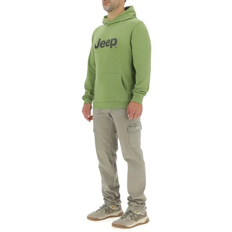 JEEP Herren Hoodie O103276GN - Grün mit großem Jeep-Logo und Beuteltasche GR. XXL