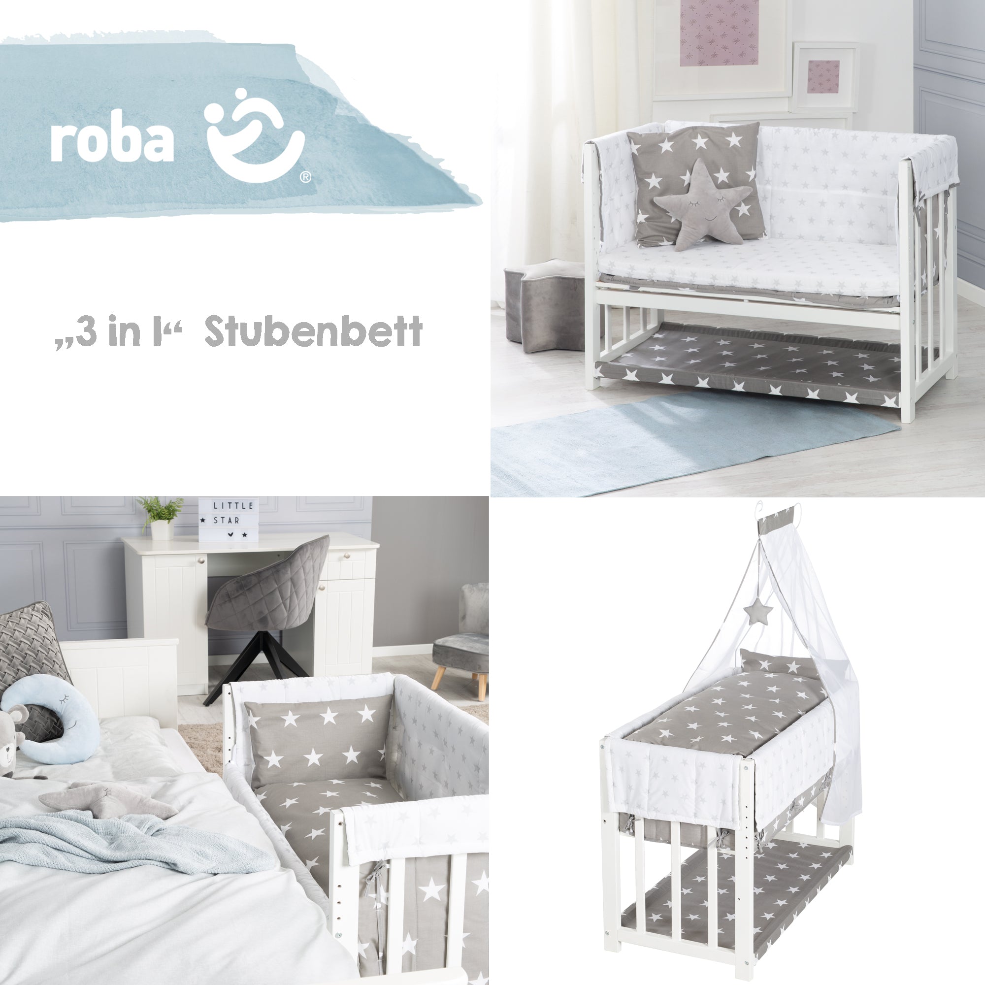 Roba 289153WEV190 Stubenbett 3in1 Little Stars weiß – Stubenbetten - Produktbild 3