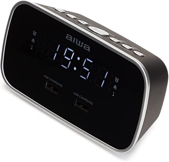 Aiwa_CRU-19BK_Radio_Schwarz_Radiowecker_LED-Display_Dimmerfunktion, Computerausrüstung, Überwachen, Bildschirm, Wecker